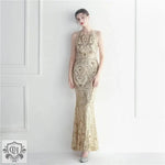 Beaded Floral Sequin Maxi Dress - QH Clothing