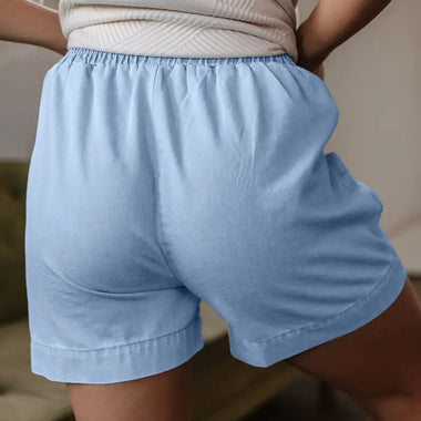 Light blue elastic waist shorts from Beau Blue featuring light wash and wide leg design