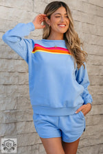 Beau Blue Striped Accent Pullover and Shorts Two Piece Casual Set - Two Piece Sets/Short Sets