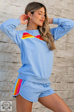 Beau Blue Striped Accent Pullover and Shorts Two Piece Casual Set - Two Piece Sets/Short Sets