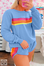 Beau Blue Striped Accent Pullover and Shorts Two Piece Casual Set - Two Piece Sets/Short Sets