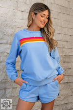 Beau Blue Striped Accent Pullover and Shorts Two Piece Casual Set - Two Piece Sets/Short Sets