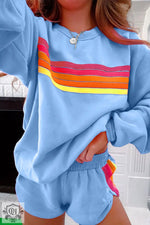 Beau Blue Striped Accent Pullover and Shorts Two Piece Casual Set - Two Piece Sets/Short Sets