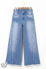 Beau Blue Vintage Stitching Raw Hem Flared Jeans - Bottoms/Jeans