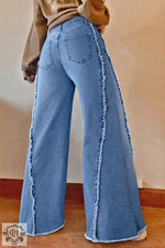 Beau Blue Vintage Stitching Raw Hem Flared Jeans - Bottoms/Jeans