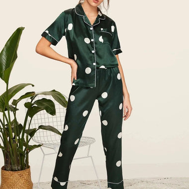 Beautiful Patterned Short Sleeve Pajama Set - QH Clothing