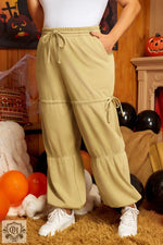 Beige Drawstring Adjusted Band High Waist Plus Size Pants - Plus Size/Plus Size Bottoms