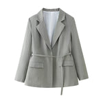 Belted Blazer & Straight Leg Shorts - XS / Grey - Clothing