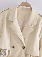 Belted Trench Coat Faux Leather - QH Clothing