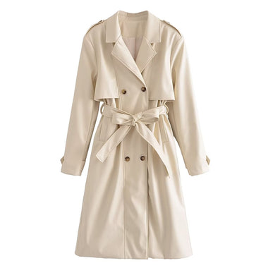 Belted Trench Coat Faux Leather - QH Clothing