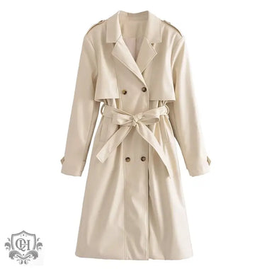 Belted Trench Coat Faux Leather - QH Clothing