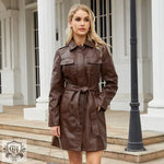 Belted Autumn Leather Coat - QH Clothing