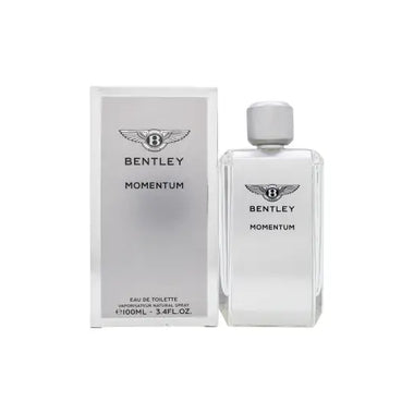 Bentley Momentum Eau de Toilette 100ml Spray elegantly displayed on a reflective surface