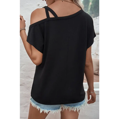 Black Asymmetric Criss Cross One Shoulder T Shirt - Tops/Tops & Tees