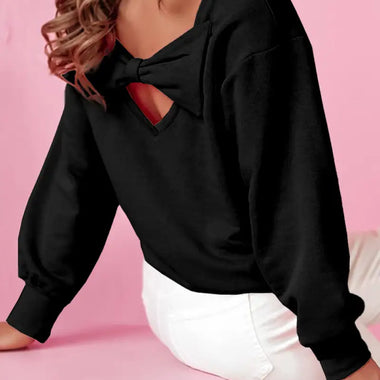 Black Bowknot Dewback Round Neck Sweatshirt - Black / S / 50% Polyester + 50% Cotton - Tops/Sweatshirts & Hoodies