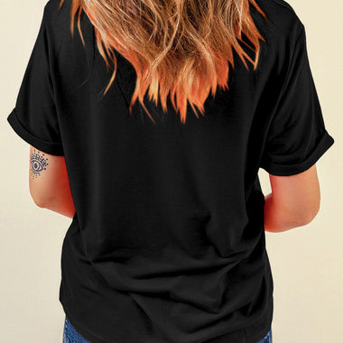 Black Casual Plain Crew Neck Tee - Tops/Tops & Tees