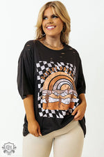 Black Checkerd DESERT DREAMS Printed Ripped Plus Size Tee - Plus Size/Plus Size Tops/Plus Size Tops & Tees