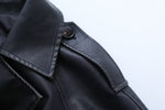 French Collared Double Breasted Leather Coat - QH Clothing