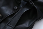 French Collared Double Breasted Leather Coat - QH Clothing