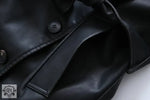 French Collared Double Breasted Leather Coat - QH Clothing