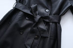 French Collared Double Breasted Leather Coat - QH Clothing