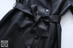 French Collared Double Breasted Leather Coat - QH Clothing