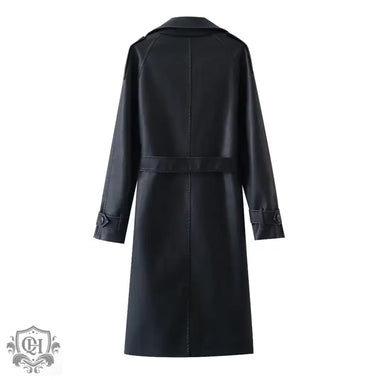 French Collared Double Breasted Leather Coat - QH Clothing