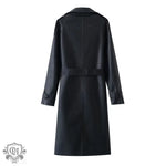 French Collared Double Breasted Leather Coat - QH Clothing