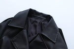 French Collared Double Breasted Leather Coat - QH Clothing