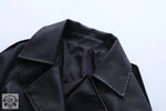 French Collared Double Breasted Leather Coat - QH Clothing