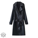 French Collared Double Breasted Leather Coat - QH Clothing