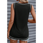 Black Contrast Stitch Round Neck Sleeveless Top - Tops/Tank Tops