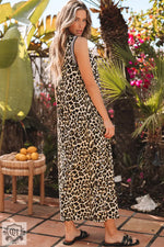 Black Contrast Striped Trim Leopard Sleeveless Maxi Dress - Dresses/Maxi Dresses