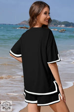 Black Contrast Trim Tee and Shorts Set in black loungewear for ultimate relax relax comfort