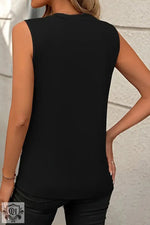 Black Crew Neck Pleated Tank Top - Tops/Tank Tops