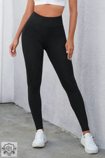 Black Criss Cross Tummy Control High Waist Leggings - Black / S / 90% Polyester + 10% Elastane - Bottoms/Leggings