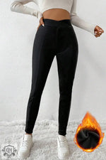 Black Crossed Waist Seamed Leg Thermal Leggings - Bottoms/Leggings