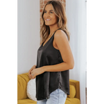 Black Deep V Neck Loose Tank Top - Tops/Tank Tops