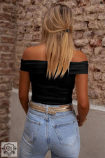 Black Folded Off Shoulder Slim Top - Tops/Tops & Tees