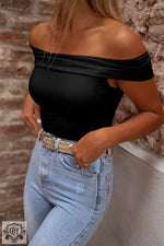 Black Folded Off Shoulder Slim Top - Tops/Tops & Tees