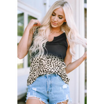 Black Gradient Leopard Split Neck Tank Top - Black / S / 95% Polyester + 5% Elastane - Tops/Tank Tops