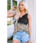 Black Gradient Leopard Split Neck Tank Top - Tops/Tank Tops