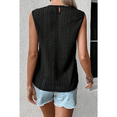 Black Guipure Lace Crochet Keyhole Back Tank Top - Tops/Tank Tops