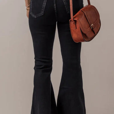 Black High Waist Button Front Flare Jeans - Bottoms/Jeans