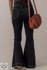 Black High Waist Button Front Flare Jeans - Bottoms/Jeans