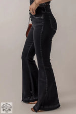 Black High Waist Button Front Flare Jeans - Bottoms/Jeans