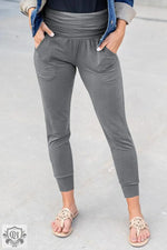 Black High Waist Pleated Pocket Leggings - Gray / S / 90% Polyester + 10% Elastane - Bottoms/Leggings