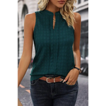 Black Lattice Textured Split Neck Tank Top - Sea Green / S / 97% Polyester + 3% Elastane - Tops/Tank Tops