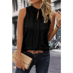 Black Lattice Textured Split Neck Tank Top - Tops/Tank Tops