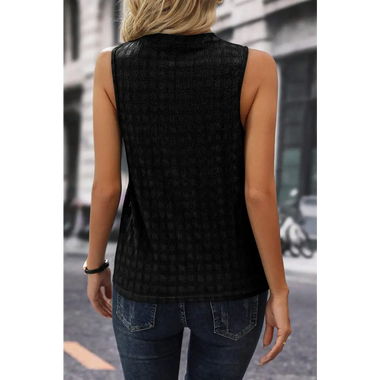 Black Lattice Textured Split Neck Tank Top - Tops/Tank Tops